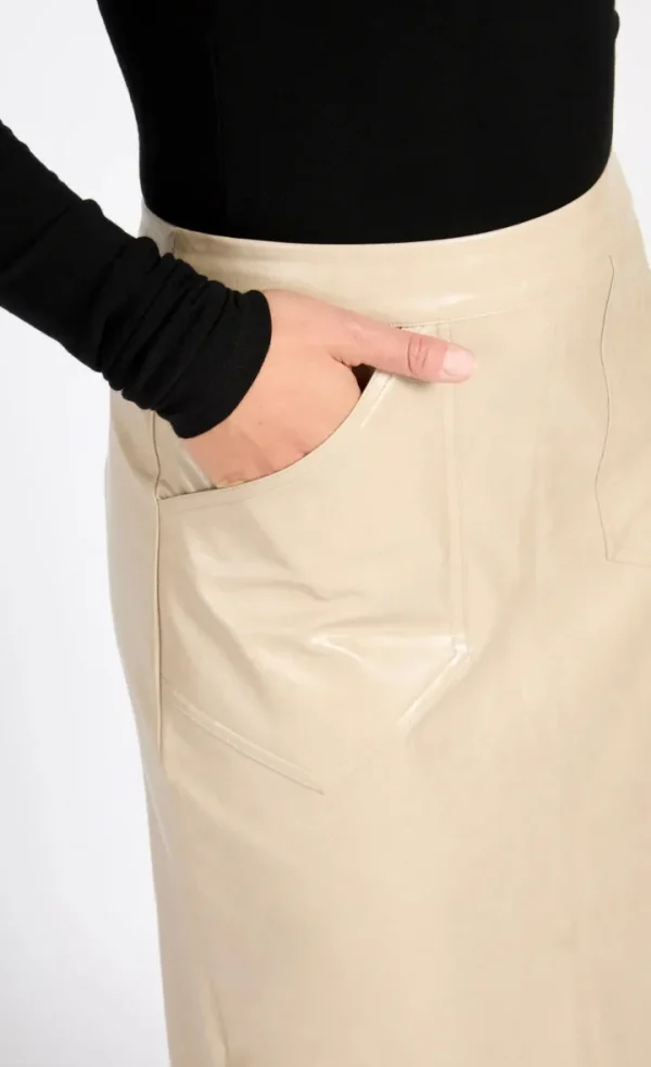 Little Mistress Skirts<Amie Cracked Faux Leather Skirt (Oatmeal)