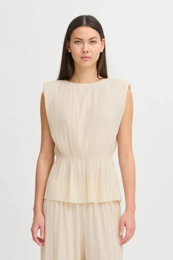 Ichi Co-Ords<Ana Plisse Sleeveless Top (Almond Milk)
