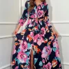 Girl in Mind Occasionwear<ANGELA FLORAL SHIRT DRESS (NAVY/PURPLE)