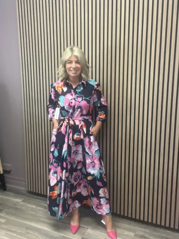 Girl in Mind Occasionwear<ANGELA FLORAL SHIRT DRESS (NAVY/PURPLE)