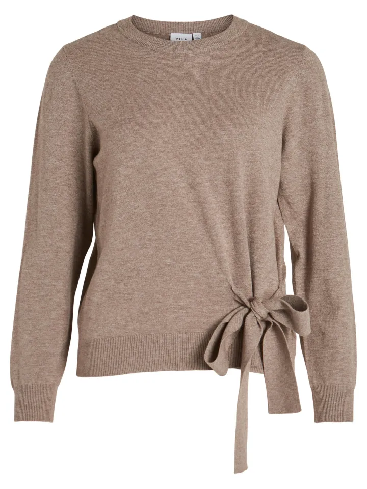 belle_tie_detail_jumper_b_1.webp Vila Jumpers & Cardigans<BELLE TIE DETAIL JUMPER (BROWN LENTIL/ MELANGE)