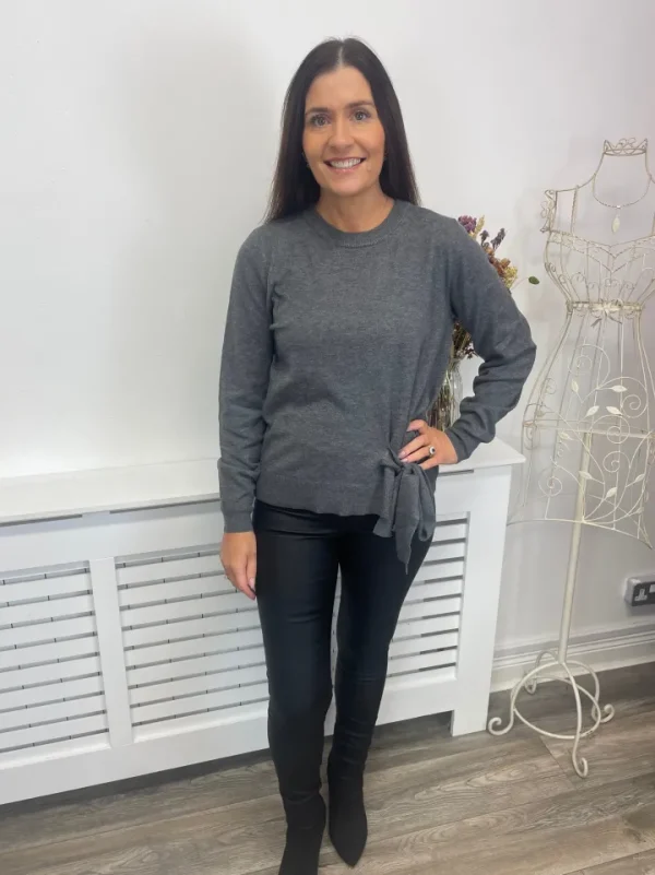 Vila Jumpers & Cardigans<BELLE TIE DETAIL JUMPER (DARK GREY)