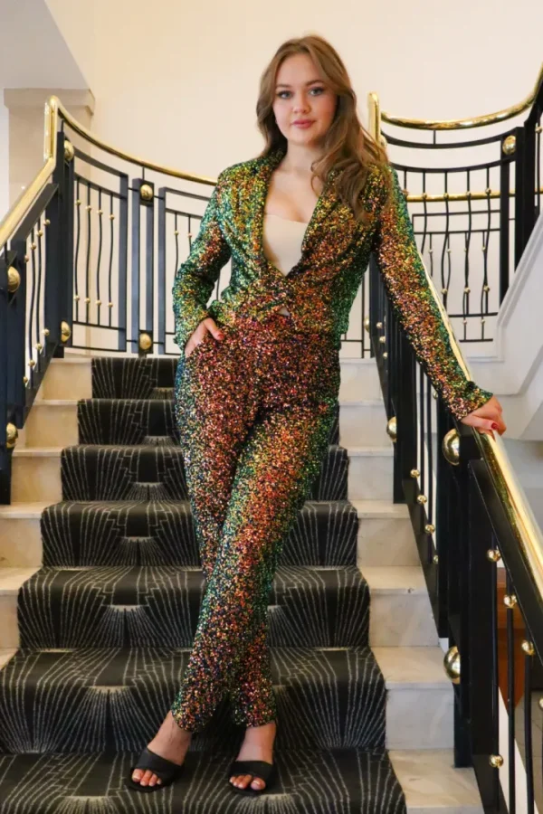 GoaGoa Pants<BENNY SEQUIN TROUSERS (EMERALD/BRONZE)