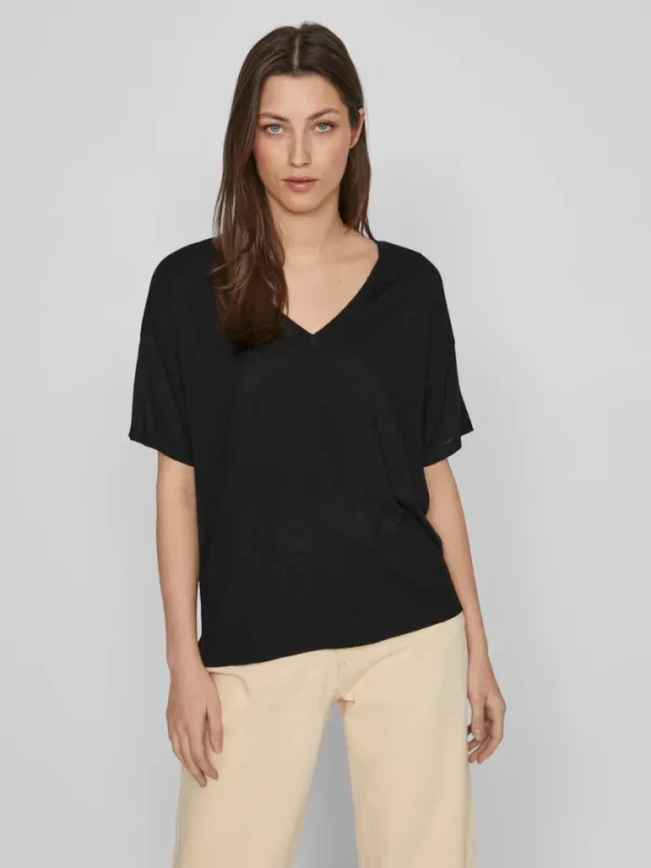 Vila T-Shirts<Beryl V-Neck Knit Top (Black)