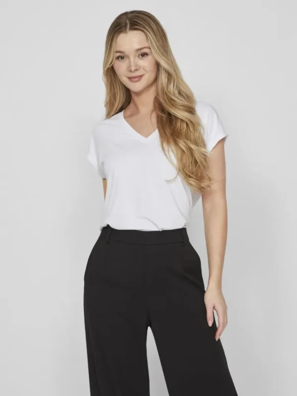Vila T-Shirts<Bonnie V-Neck T-Shirt (Optical Snow)