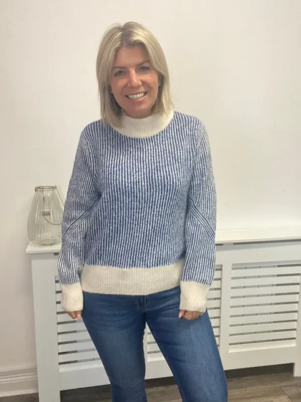 Ichi Jumpers & Cardigans<CARA STRIPE JUMPER (TRUE BLUE)