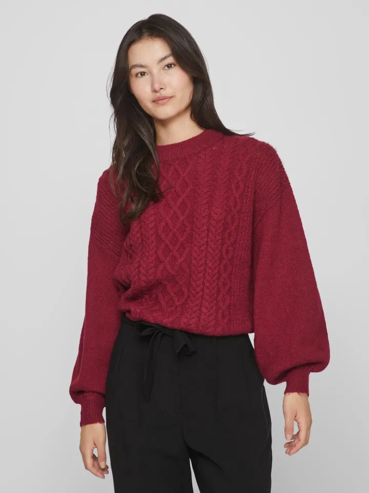 chinti_cable_knit_jumper__2.webp Vila Jumpers & Cardigans<CHINTI CABLE KNIT JUMPER (BEET RED)