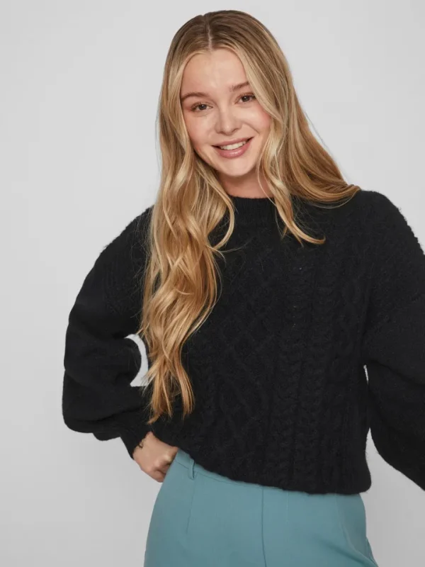 Vila Jumpers & Cardigans<CHINTI CABLE KNIT JUMPER (BLACK)