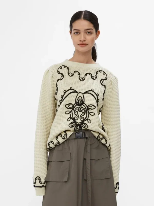 Object Jumpers & Cardigans<CHIO EMBROIDERED KNIT JUMPER (SANDSHELL/BLACK)