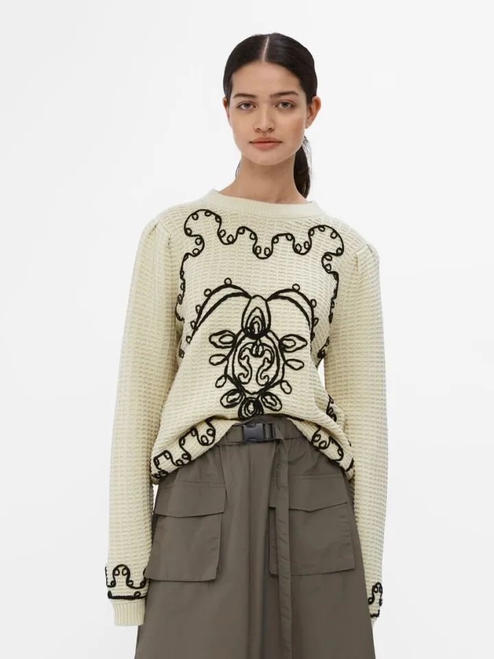 chio_embroidered_knit_jum_0.webp Object Jumpers & Cardigans<CHIO EMBROIDERED KNIT JUMPER (SANDSHELL/BLACK)