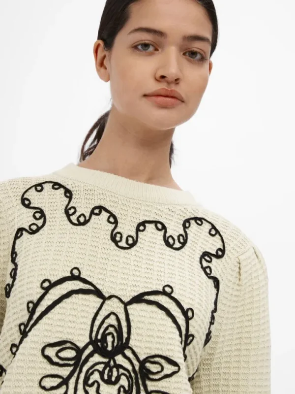 Object Jumpers & Cardigans<CHIO EMBROIDERED KNIT JUMPER (SANDSHELL/BLACK)