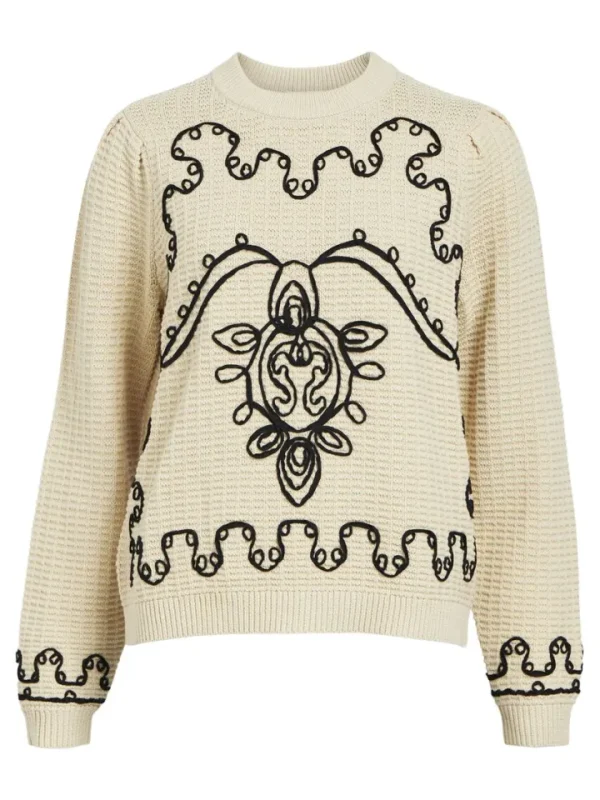 Object Jumpers & Cardigans<CHIO EMBROIDERED KNIT JUMPER (SANDSHELL/BLACK)