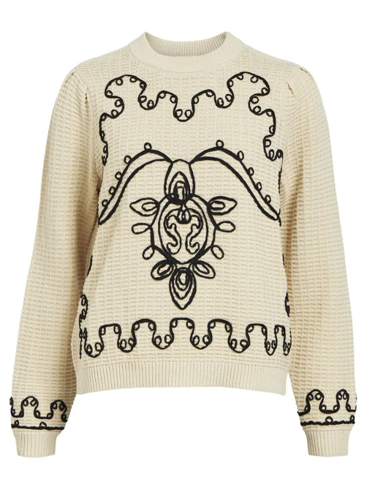 chio_embroidered_knit_jum_4.webp Object Jumpers & Cardigans<CHIO EMBROIDERED KNIT JUMPER (SANDSHELL/BLACK)