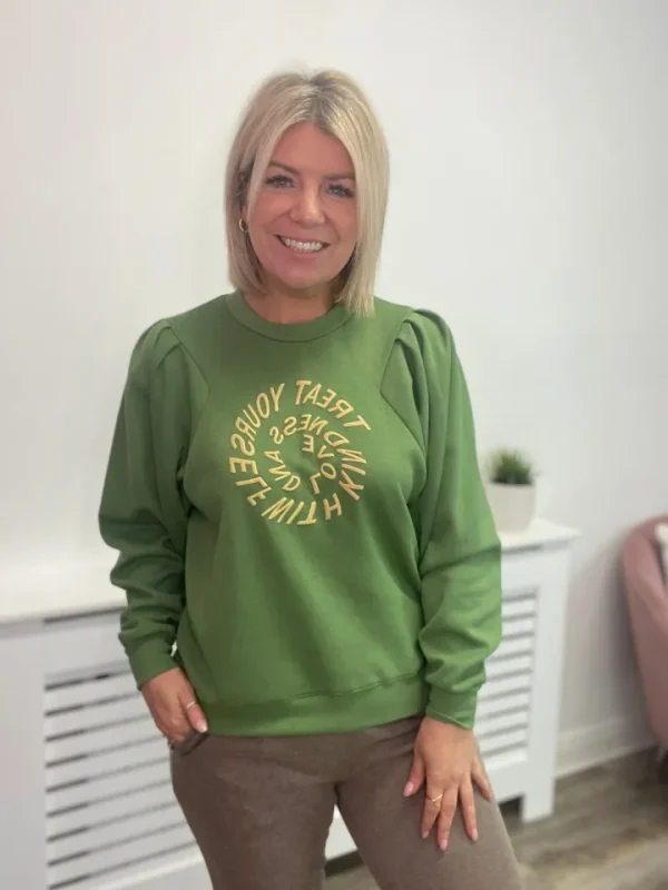 Ichi Jumpers & Cardigans<CINTI SWEAT TOP (WILLOW BOUGH)