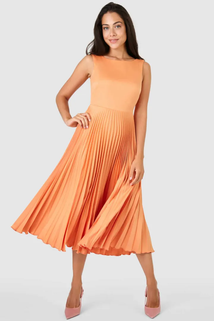 clementine_pleated_dress__0.webp Closet Occasionwear<Clementine Pleated Dress (Peach)