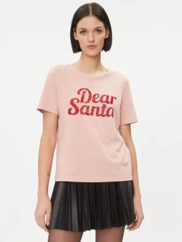 Vila T-Shirts<Dear Santa Christmas T-Shirt (Misty Rose)