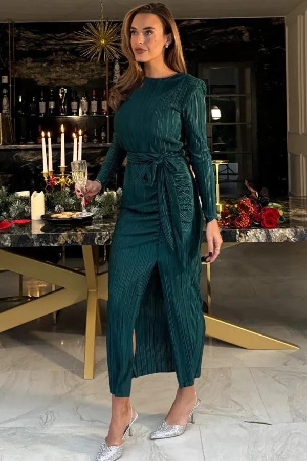 Girl in Mind Dresses<Elena Long Sleeve Ruched Seamed Midi Dress
