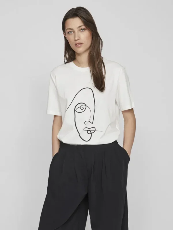 Vila T-Shirts<FACE PRINTED COTTON T-SHIRT (WHITE)