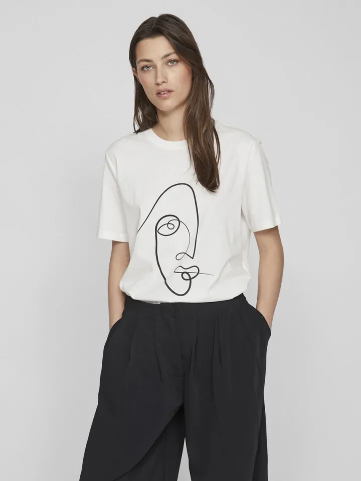 face_printed_cotton_tshir_0-1.webp Vila T-Shirts<FACE PRINTED COTTON T-SHIRT (WHITE)