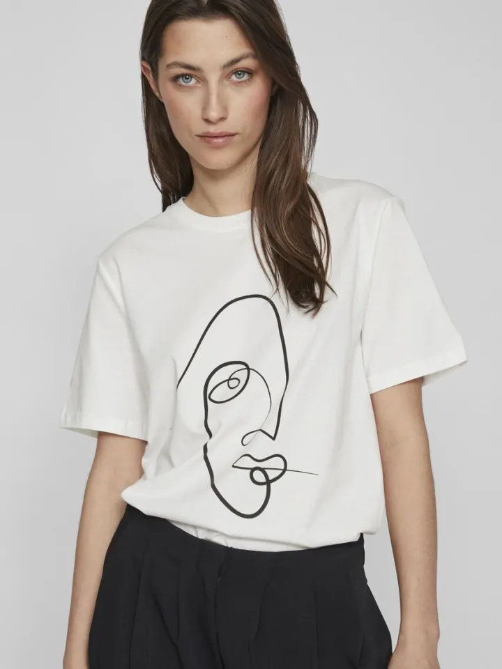 face_printed_cotton_tshir_1-1.webp Vila T-Shirts<FACE PRINTED COTTON T-SHIRT (WHITE)
