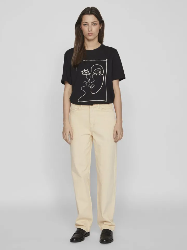 face_printed_cotton_tshir_1.webp Vila T-Shirts<FACE PRINTED COTTON T-SHIRT (BLACK)