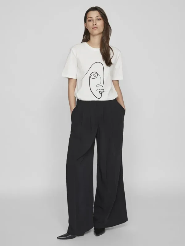 Vila T-Shirts<FACE PRINTED COTTON T-SHIRT (WHITE)