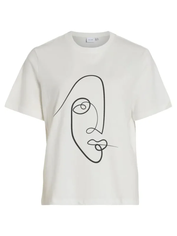 Vila T-Shirts<FACE PRINTED COTTON T-SHIRT (WHITE)