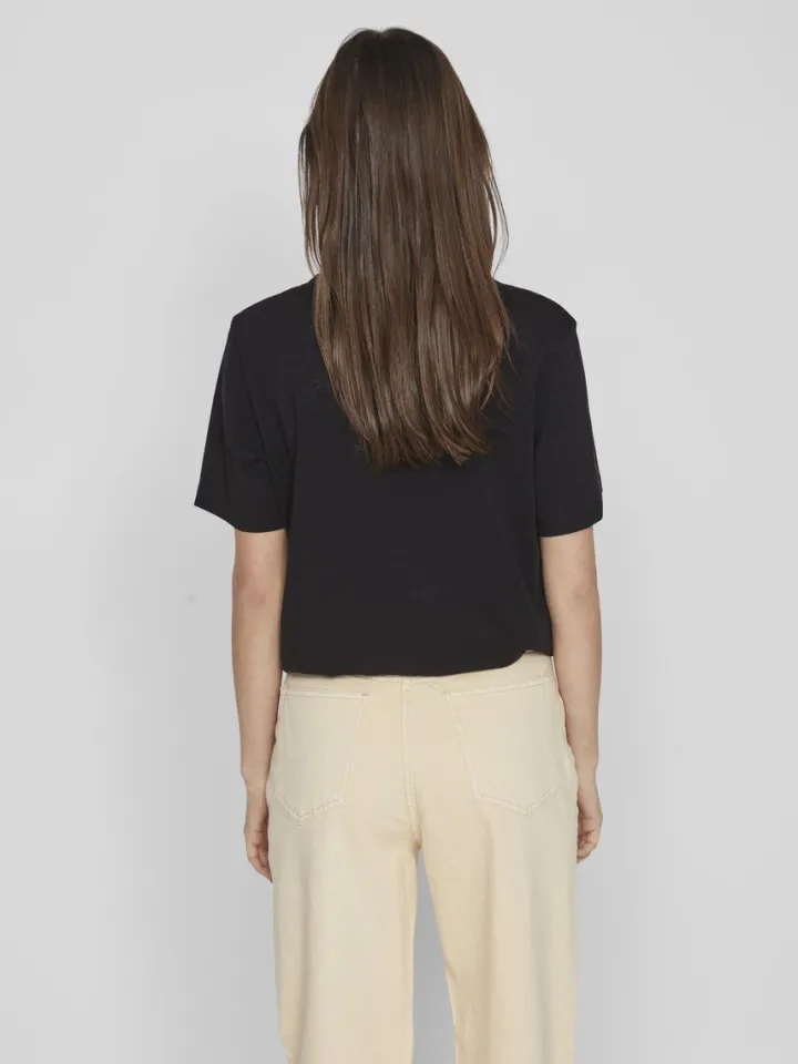 face_printed_cotton_tshir_5.webp Vila T-Shirts<FACE PRINTED COTTON T-SHIRT (BLACK)