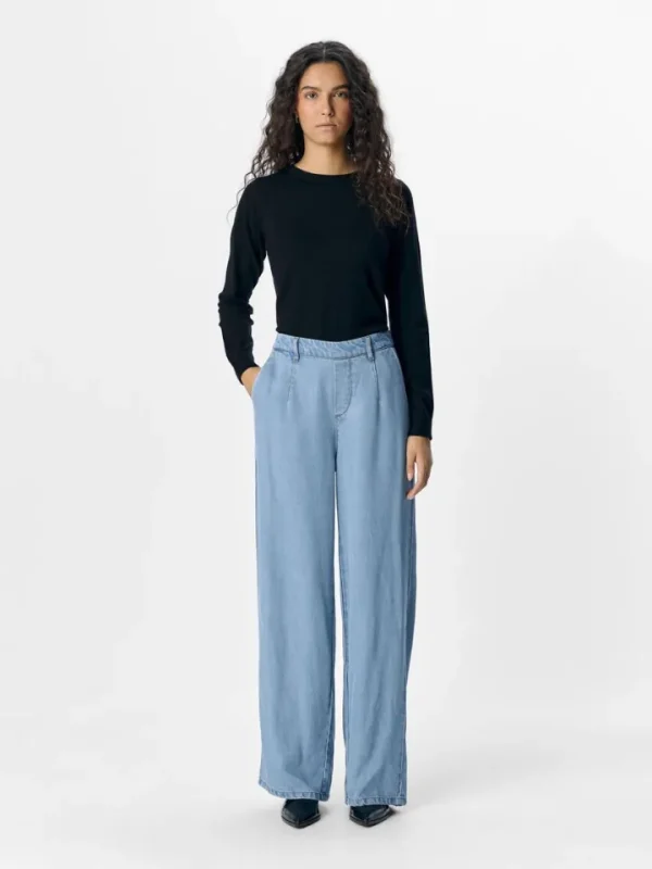 Object Pants<Fame Wide Leg Pants (Light Denim)