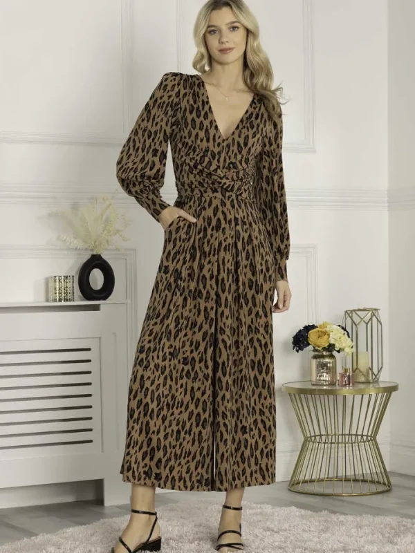 Jolie Moi Pants | Jumpsuits<Gael Long Sleeve Jumpsuit (Brown Animal)