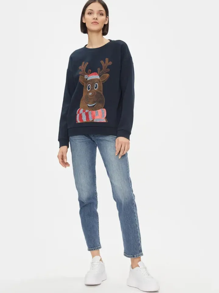 glitter_reindeer_christma_1.webp Vila Jumpers & Cardigans<Glitter Reindeer Christmas Jumper (Navy)