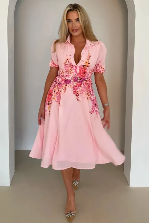 Girl in Mind Occasionwear<Holland Boarder Print Midi Dress (Pink)