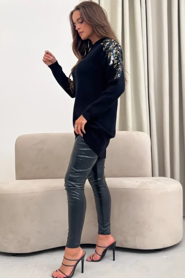 Girl in Mind Jumpers & Cardigans<HOLLY SEQUIN LONGLINE JUMPER (BLACK)