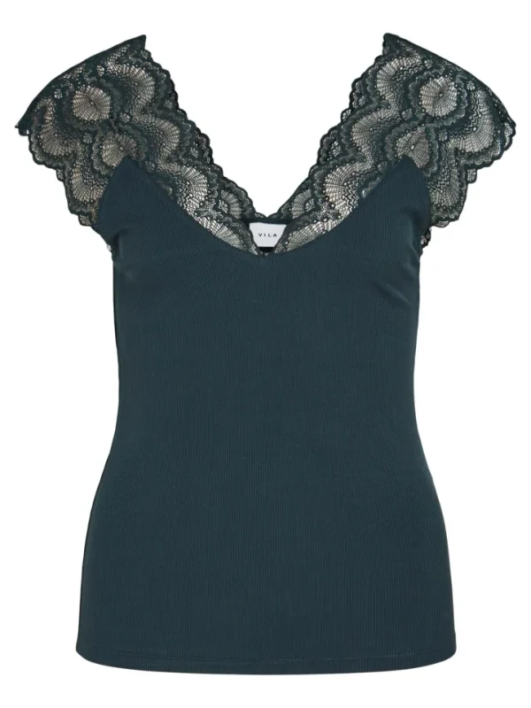 Vila Camis & Vests<ICKA V-NECK LACE TOP (BLACK)