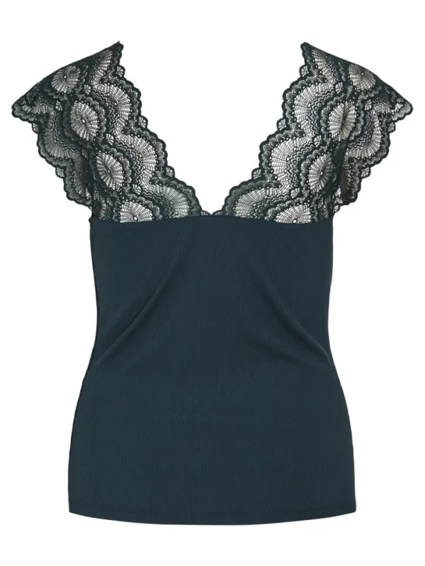 Vila Camis & Vests<ICKA V-NECK LACE TOP (BLACK)