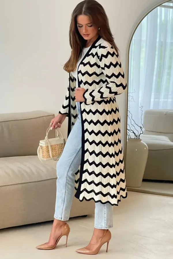 Girl in Mind Jumpers & Cardigans<Ingrid Crochet Chevron Cardigan (Black/Cream)