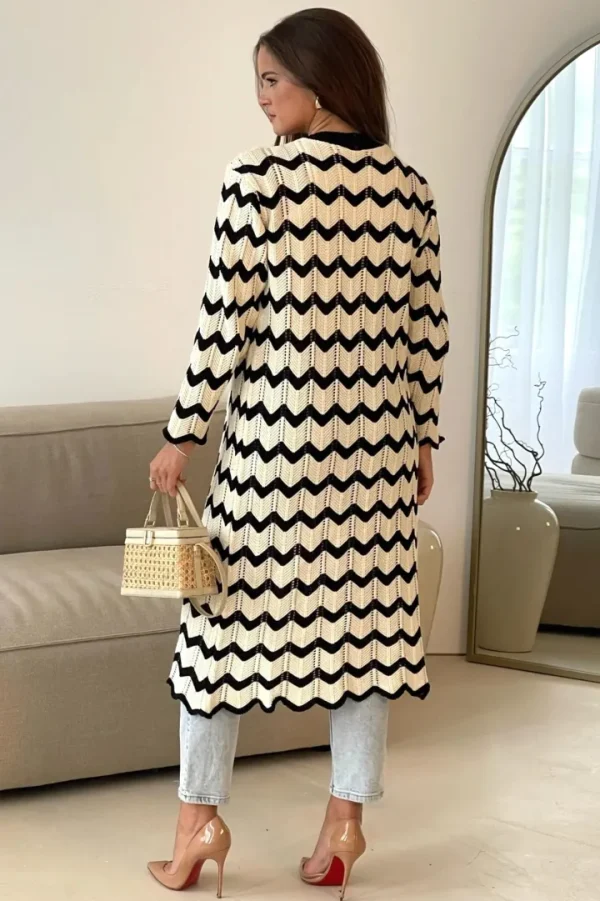 Girl in Mind Jumpers & Cardigans<Ingrid Crochet Chevron Cardigan (Black/Cream)