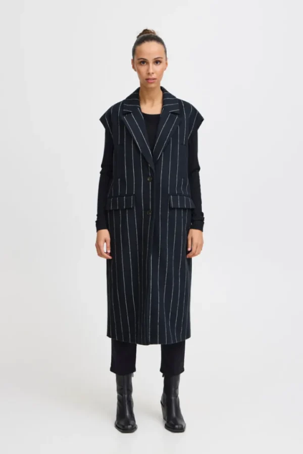 Ichi Coats<Jannet Pinstripe Long Waistcoat (Total Eclipse)