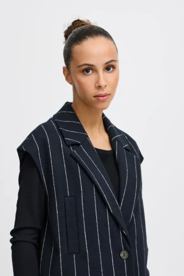 Ichi Coats<Jannet Pinstripe Long Waistcoat (Total Eclipse)