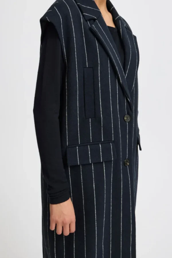 Ichi Coats<Jannet Pinstripe Long Waistcoat (Total Eclipse)