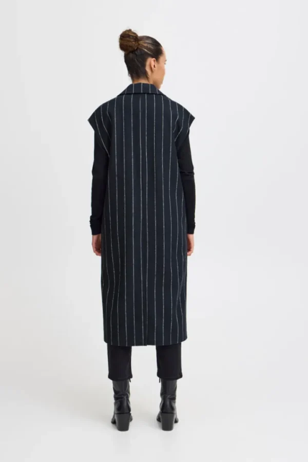 Ichi Coats<Jannet Pinstripe Long Waistcoat (Total Eclipse)