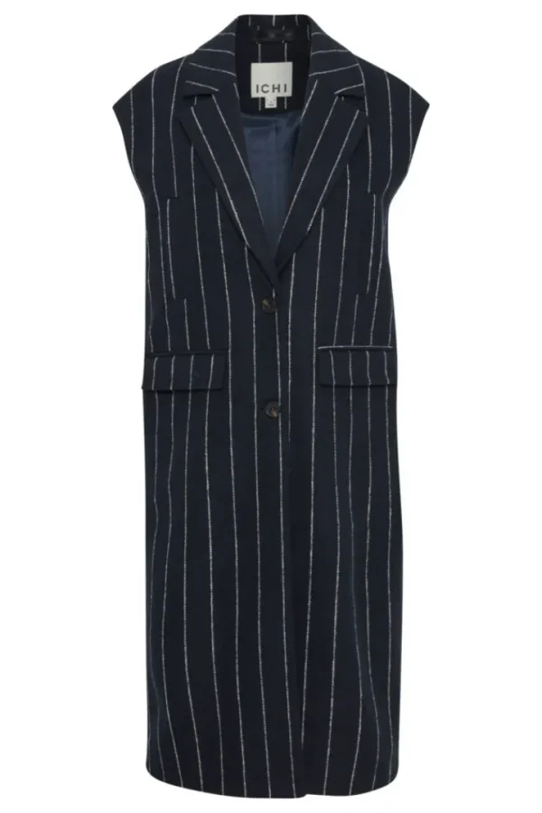 Ichi Coats<Jannet Pinstripe Long Waistcoat (Total Eclipse)