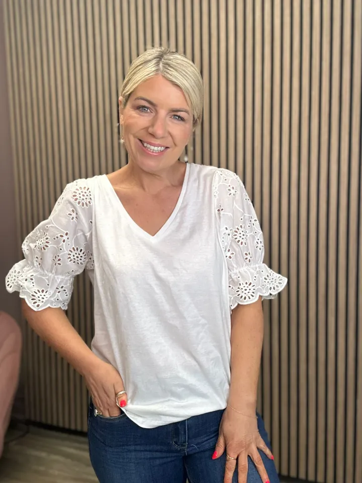 jasmira_broderie_anglaise_0.webp Ichi T-Shirts<JASMIRA BRODERIE ANGLAISE T-SHIRT (WHITE)