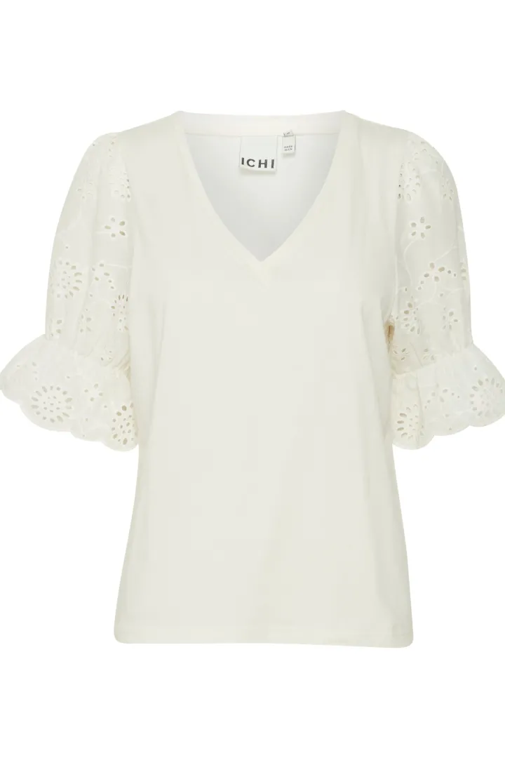 jasmira_broderie_anglaise_1.webp Ichi T-Shirts<JASMIRA BRODERIE ANGLAISE T-SHIRT (WHITE)