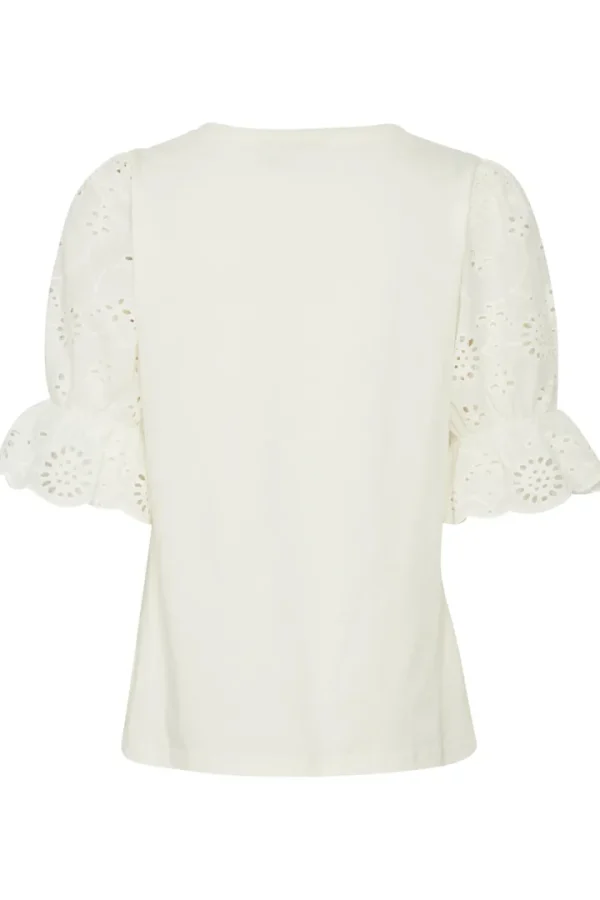 Ichi T-Shirts<JASMIRA BRODERIE ANGLAISE T-SHIRT (WHITE)