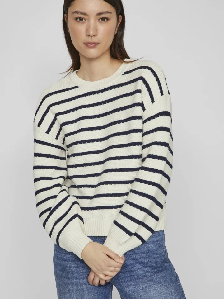 joffi_stripe_jumper_navyc_0.webp Vila Jumpers & Cardigans<JOFFI STRIPE JUMPER (NAVY/CREAM)