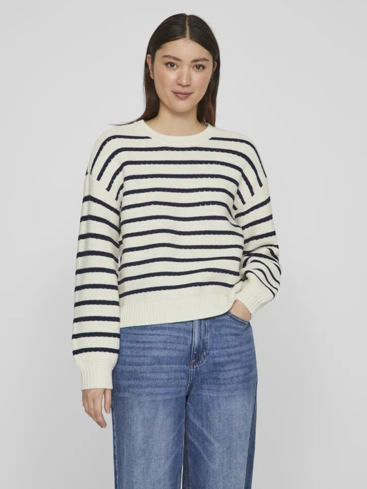 joffi_stripe_jumper_navyc_1.webp Vila Jumpers & Cardigans<JOFFI STRIPE JUMPER (NAVY/CREAM)