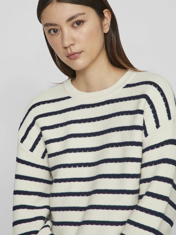 joffi_stripe_jumper_navyc_2.webp Vila Jumpers & Cardigans<JOFFI STRIPE JUMPER (NAVY/CREAM)