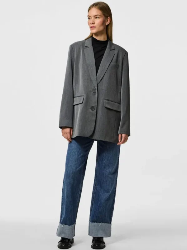 Pieces Jackets | Coats<Kamil Loose Blazer (Dark /Melange)