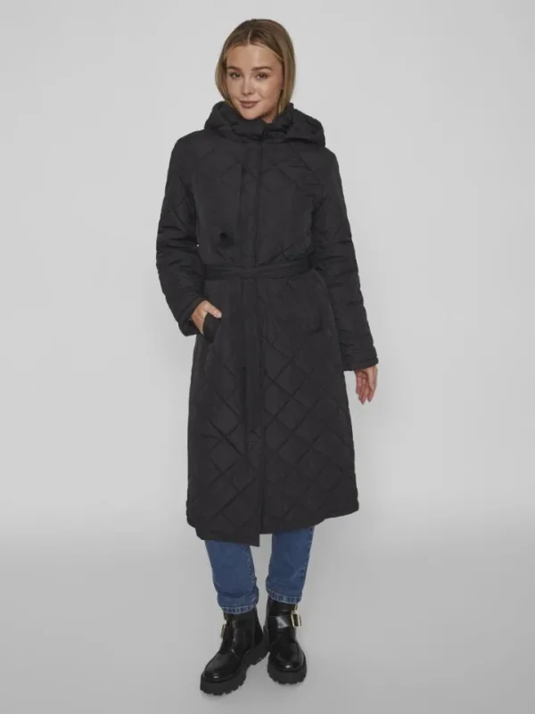 Vila Coats<KANTE QUILTED LONG COAT (BLACK)